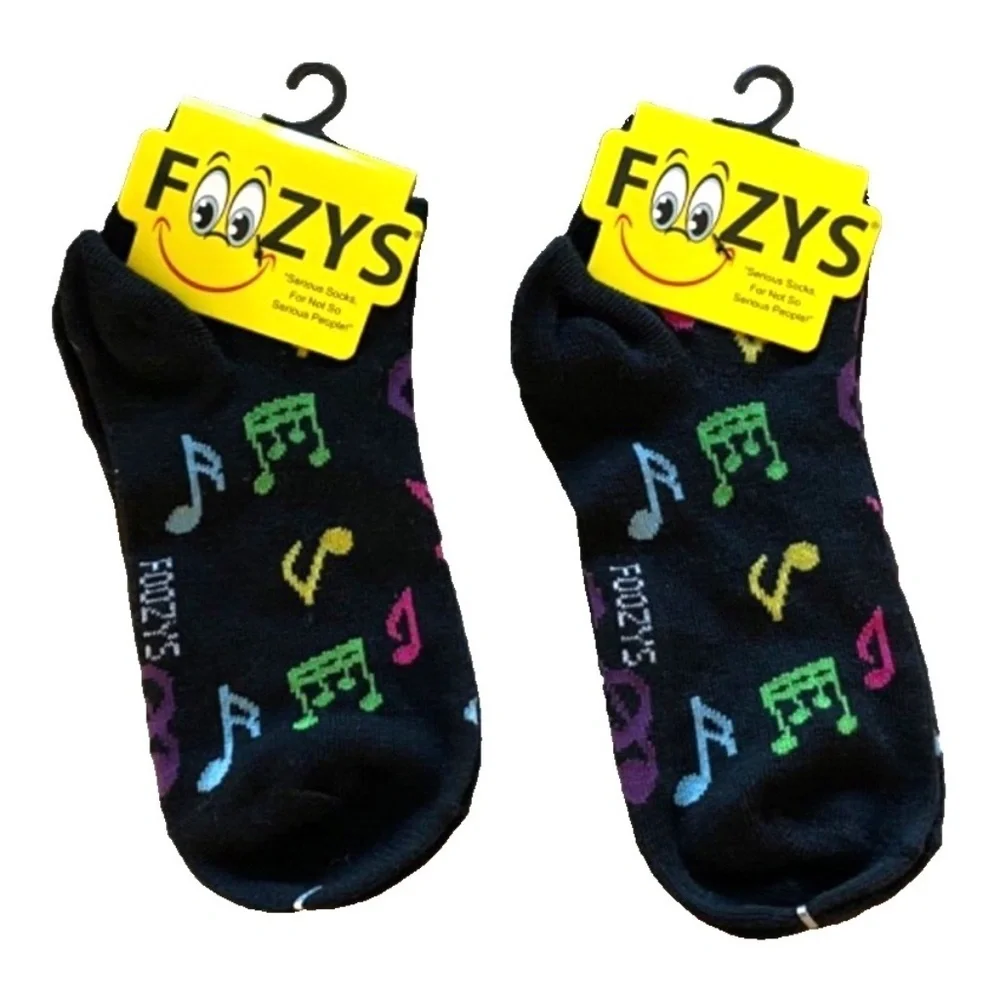 Foozys Women's Ankle Socks: 2 Pair Set;‎ Musical Notes; Black; Women's Size 9-11